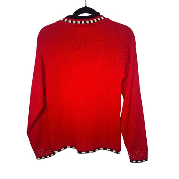 Vintage In Design Red Knit Sweater With Panda Graphic & Checkered Vest - Picture 3 of 10